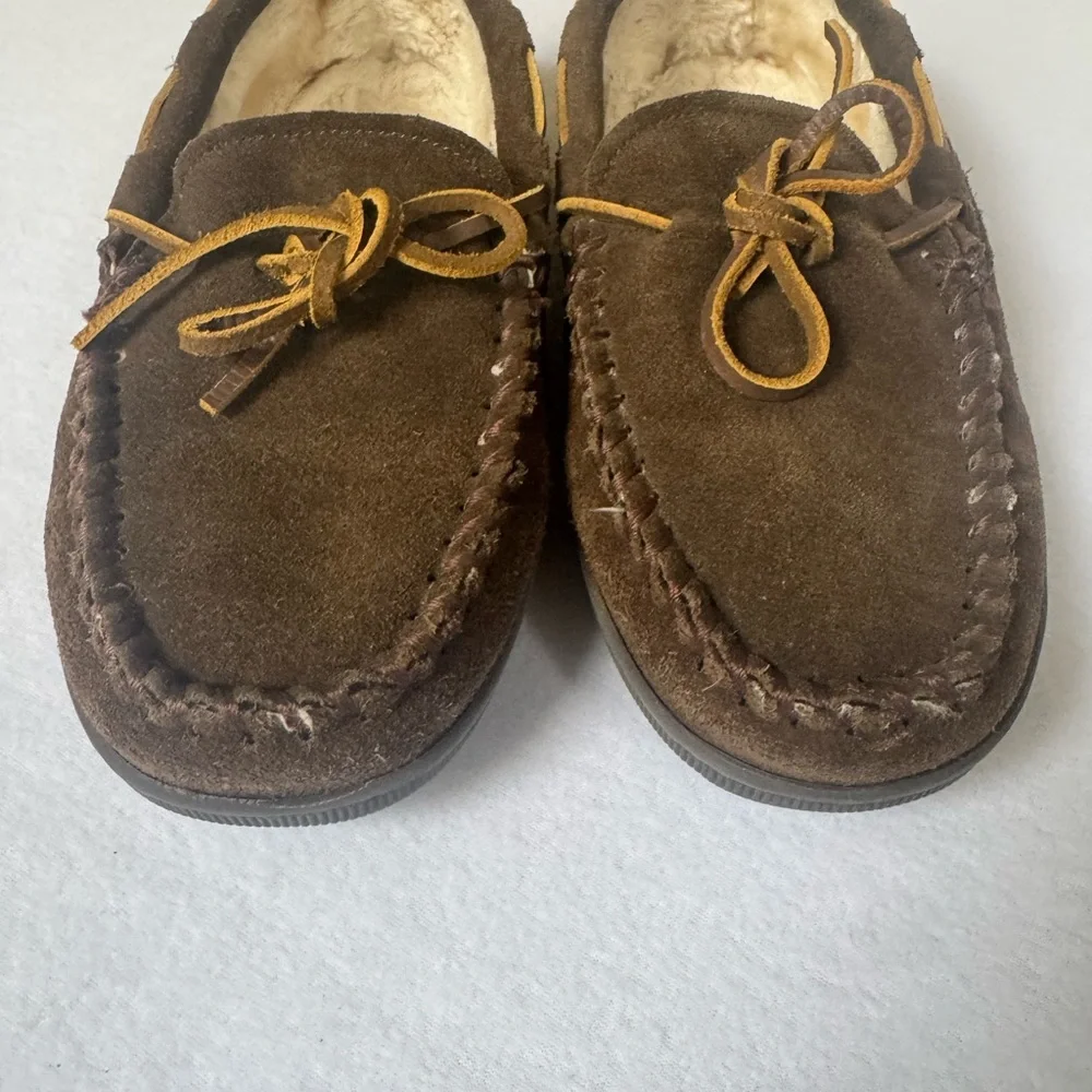 Minnetonka Men's Dark Brown Suede Loafers - Picture 2 of 5